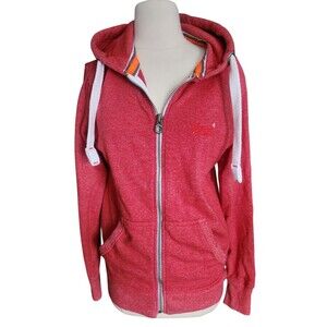 Superdry Orange Label Zip Up Hoodie Mens S Red Embroidered Logo Indie Sportswear